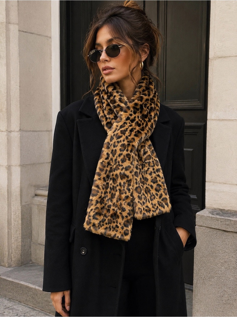 Banana Republic Leopard Print Faux Fur Scarf in Brown and Black